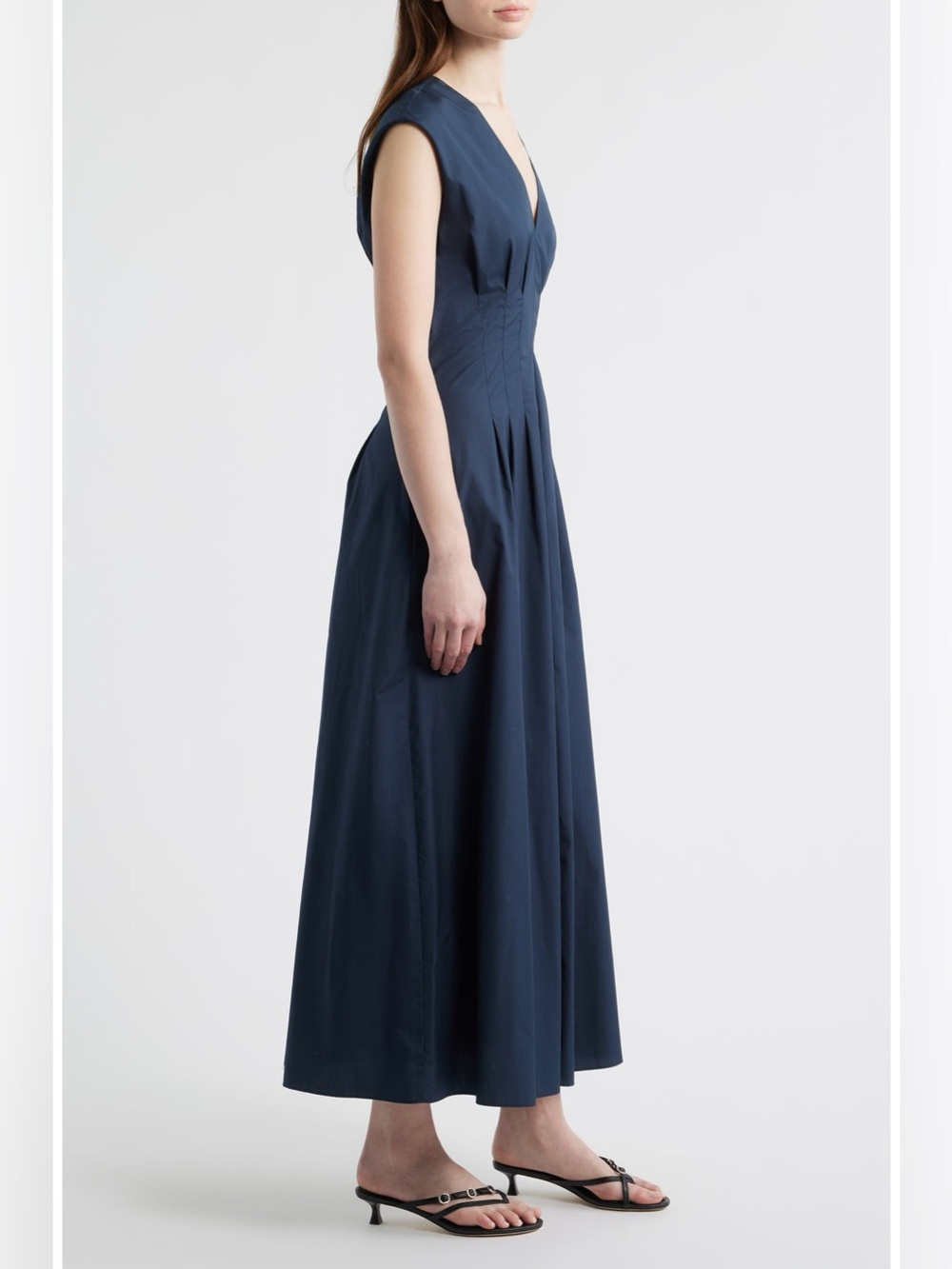 rag & bone Ines Pleated Poplin Maxi Dress Sleeveless Navy Size 8 - Picture 4 of 14